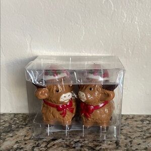 New Christmas Highlander Cows Salt & Pepper Set